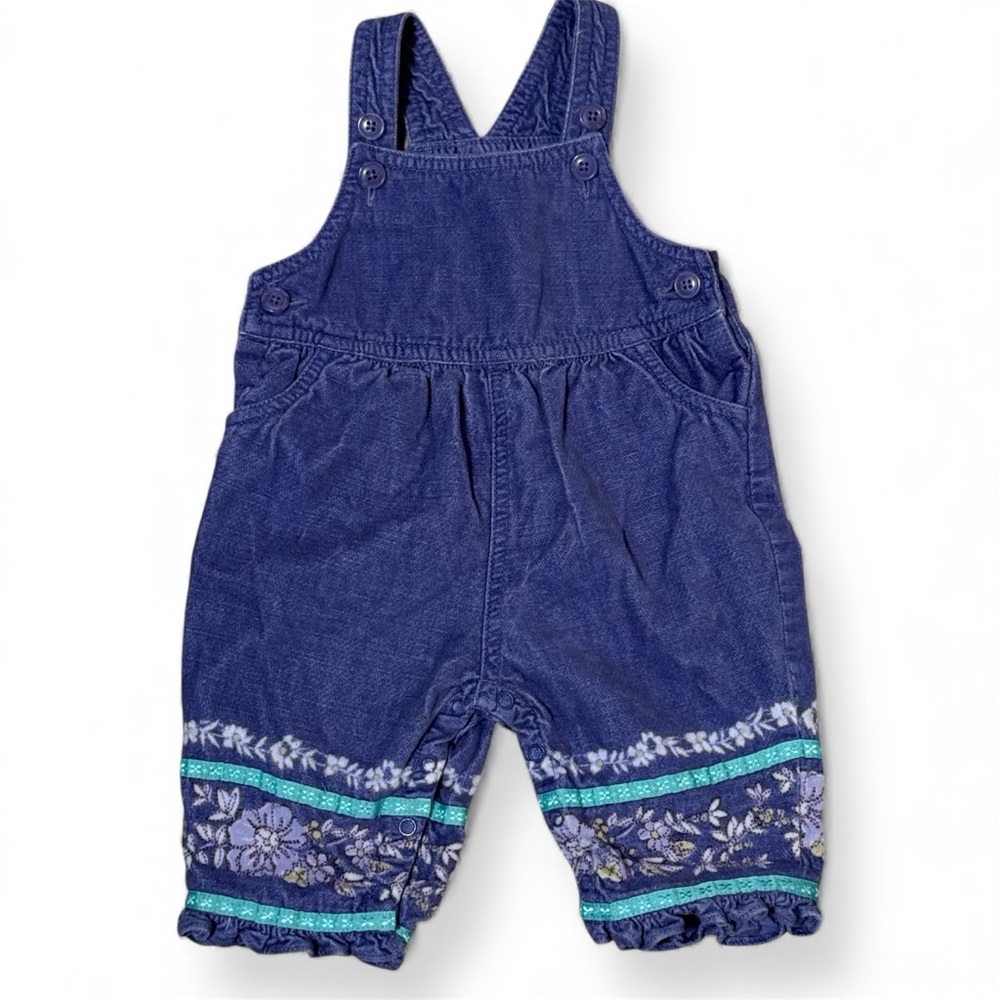 Vintage y2k Gymboree Purple Floral Embroidered Corduroy Overalls 0-3m